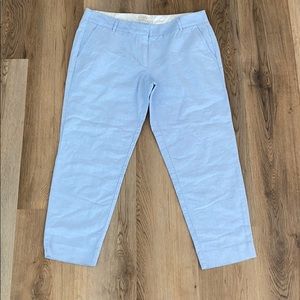 j crew crop taper blue linen pant